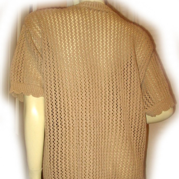 Vintage Y2K 90s 80s Chaus Womens Knit Crochet Mesh Fishnet Net See Through Top L - Picture 7 of 8